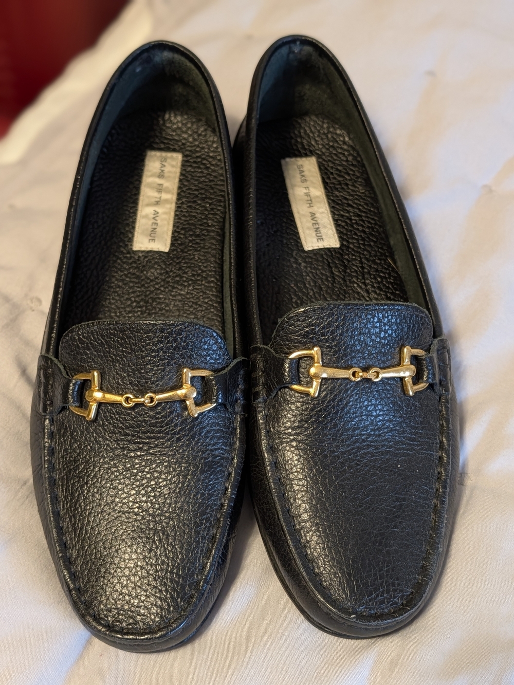 FA Black Leather Loafers with Gold Horsebit